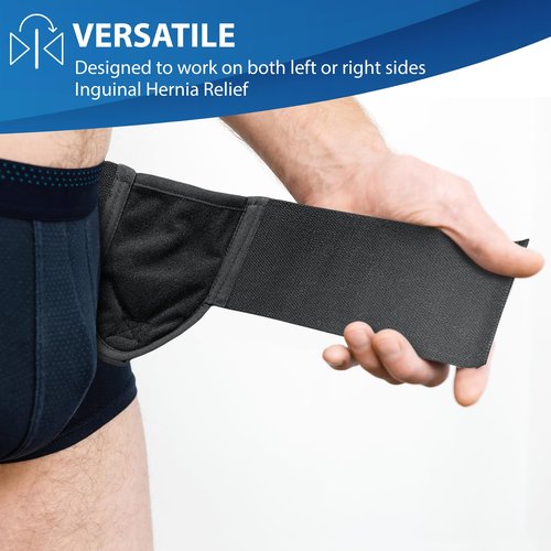ORTONYX Inguinal Hernia Belt for Men and Women with Removable Compression Pad and Adjustable Waist Strap, Hernia Support Truss for Inguinal, Incisional Hernias, Left/Right Side - Black S/M