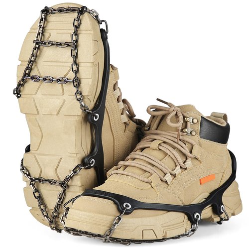 Pecube Ice Cleats for Shoes and Boots Traction Cleats Men Women Boot Chains Crampons for Anti Slip Outdoor Shoveling Hiking Walking on Snow and Ice (Black, M)