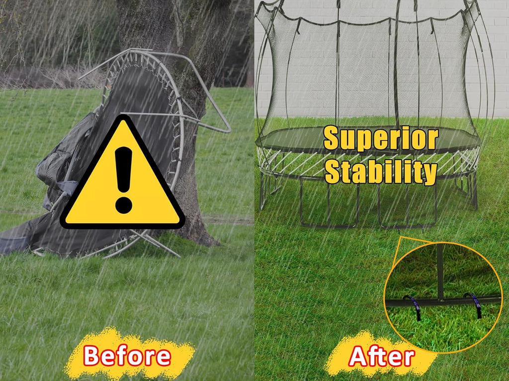 RIY Trampoline Stakes - Heavy Duty 12 Inch Ground Anchors with T Hook for High Wind Stability