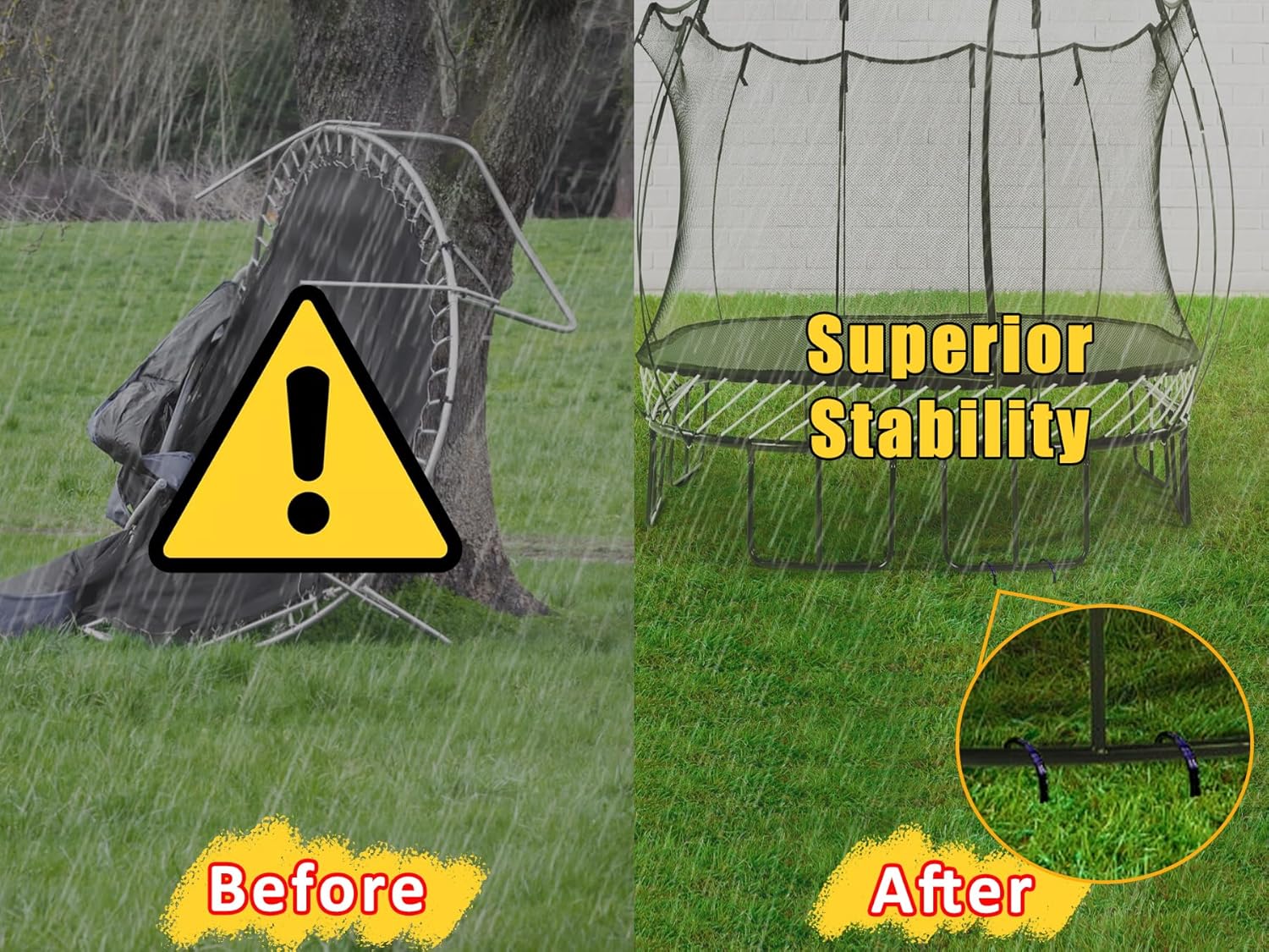 RIY Trampoline Stakes - Heavy Duty 12 Inch Ground Anchors with T Hook for High Wind Stability
