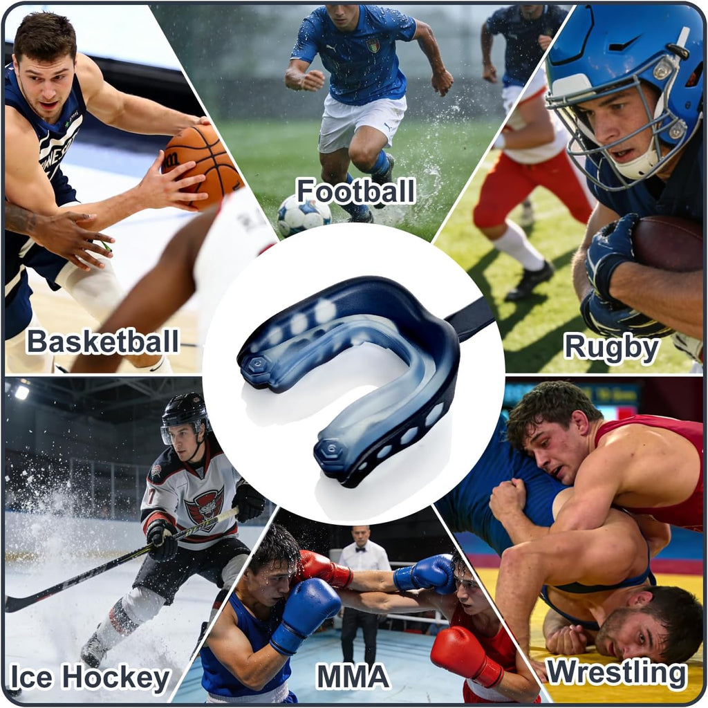 Skiennix Youth Football Mouth Guard - 2 Pack with Strap & Case | Ideal for Sports & MMA, Youth Size