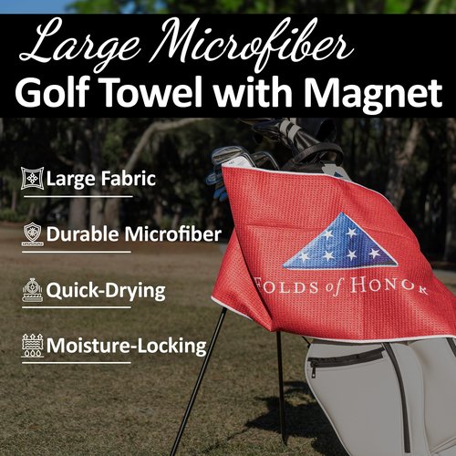 Groove Low Golf Towel with Magnet, Metal Clip and Brush - 40" L x 16.9" W, Extra Large Microfiber Magnetic Towel for Golf Bags, Brush to Keep Your Golfing Clean, Folds of Honor