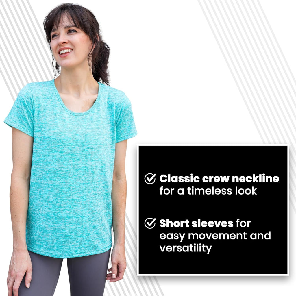 Skiennix Women's Dry-Fit Crewneck T-Shirts - Moisture-Wicking Activewear for Yoga & Gym | 5 Pack