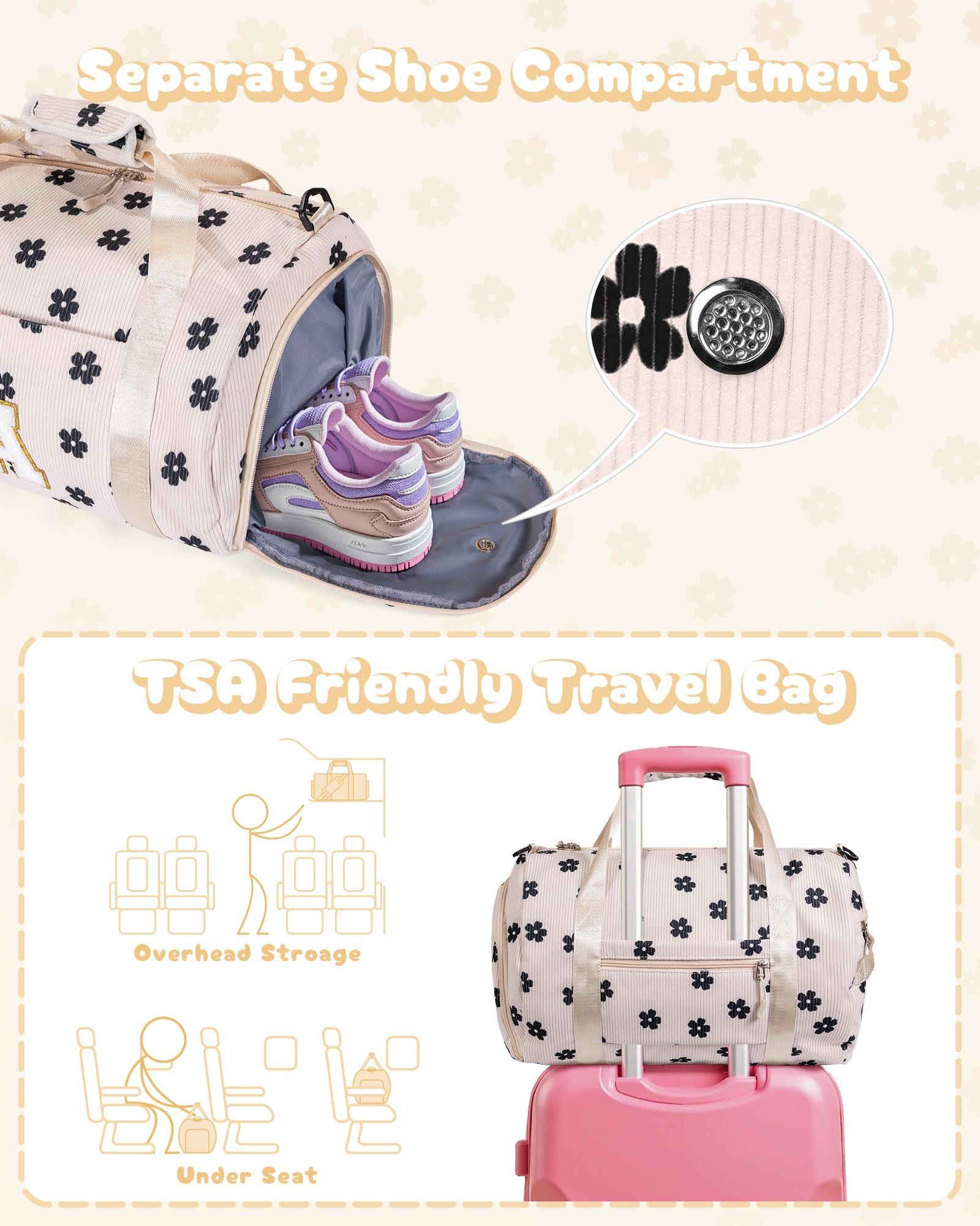 Vogewood 3 Year Old Girl Birthday Gifts, Girls Gym Bag, Kids Personalized Overnight Duffel Bags with Shoe Compartment, Customized Travel Duffle with Toiletry Bag, Trendy Stuff (Letter B)