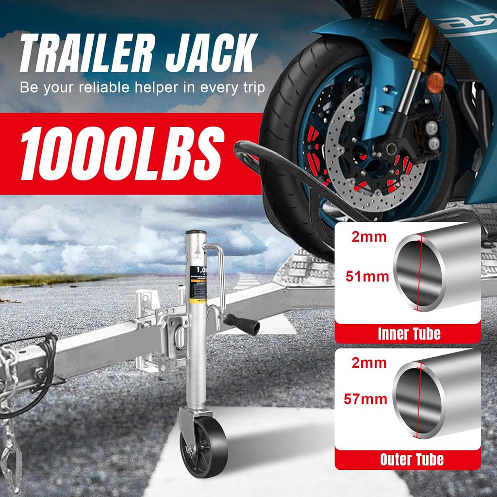 Road DAWG Boat Trailer Jack - Heavy Duty 1000 Lbs Capacity with 6-Inch Single Wheel | Swing-Back Design