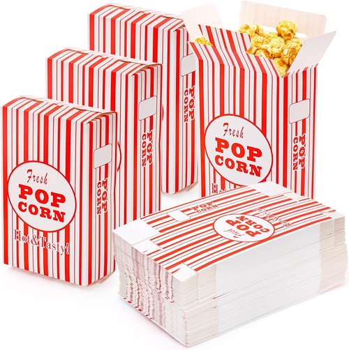 Bekith 100 Pack Popcorn Boxes - Close-Top Containers for Movie Nights & Parties