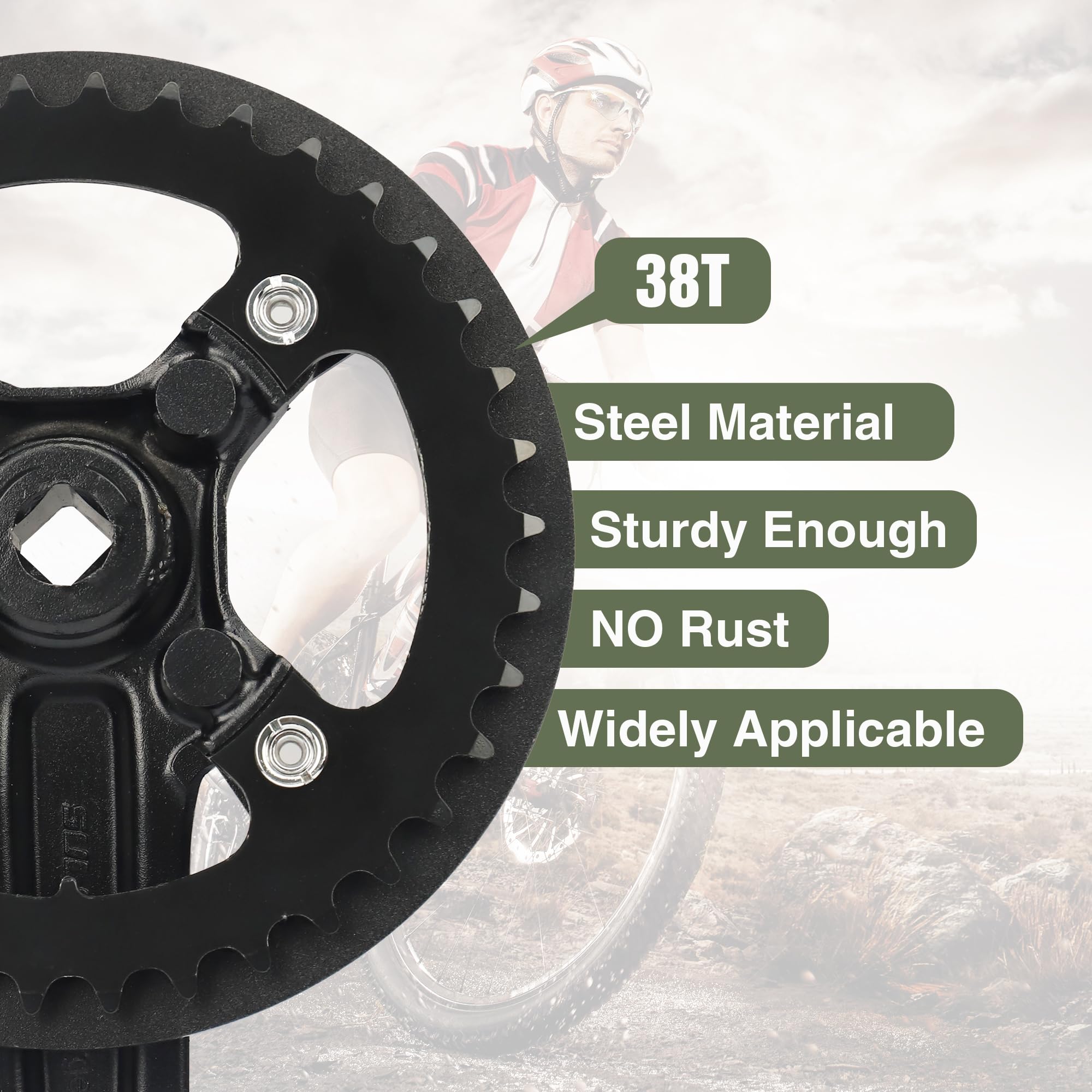 WEEROCK Mountain Bike Crankset Steel 1 Piece 38T Charing Single Alumininum Alloy Cover Crank Set with 170mm Arm 104 BCD, Compatible with Single Speed Bicycle and 6/7/8/9/10/11 Speeds MTB Bike, Black
