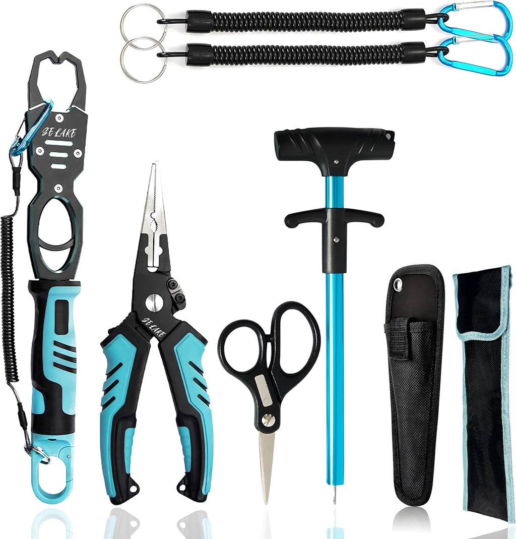 Selake Fishing Tools Set - 7 PCS Complete Kit with Fish Lip Gripper, Pliers, Hook Remover & Scissors | Corrosion Resistant for Saltwater & Freshwater