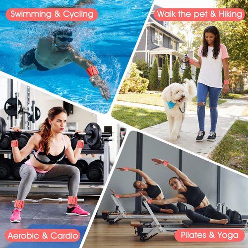 Wrist Weights, 2Pack Adjustable Silicone Weighted Bangles for Women and Men, Wearable Wrist Ankle Weights Suitable for Yoga, Walking and Gym, Arm & Leg Workout, 2lb (Red)