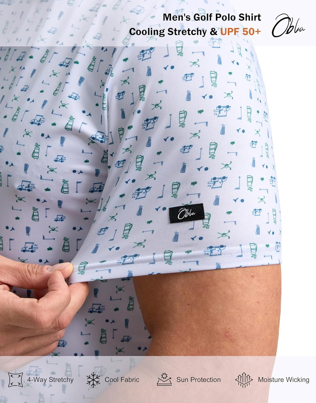 Obla Men's Golf Polo Shirt - Short Sleeve Moisture-Wicking Performance in Casual Print Design