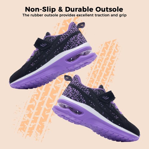 AiEles Boys Girls Shoes Kids Sneakers Tennis Running Athletic Shoes Breathable Sport Gym Walking Sneakers (Size13 Little Kid,BlackPurple)