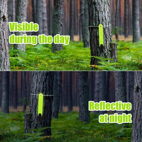 PEUTIER 36pcs Double-Sided Reflective Trail Markers for Trees Trail Marking Ribbon, Marking Tacks with Clips for Hunting Hiking Outdoor Sport Accessories (Fluorescent Yellow)