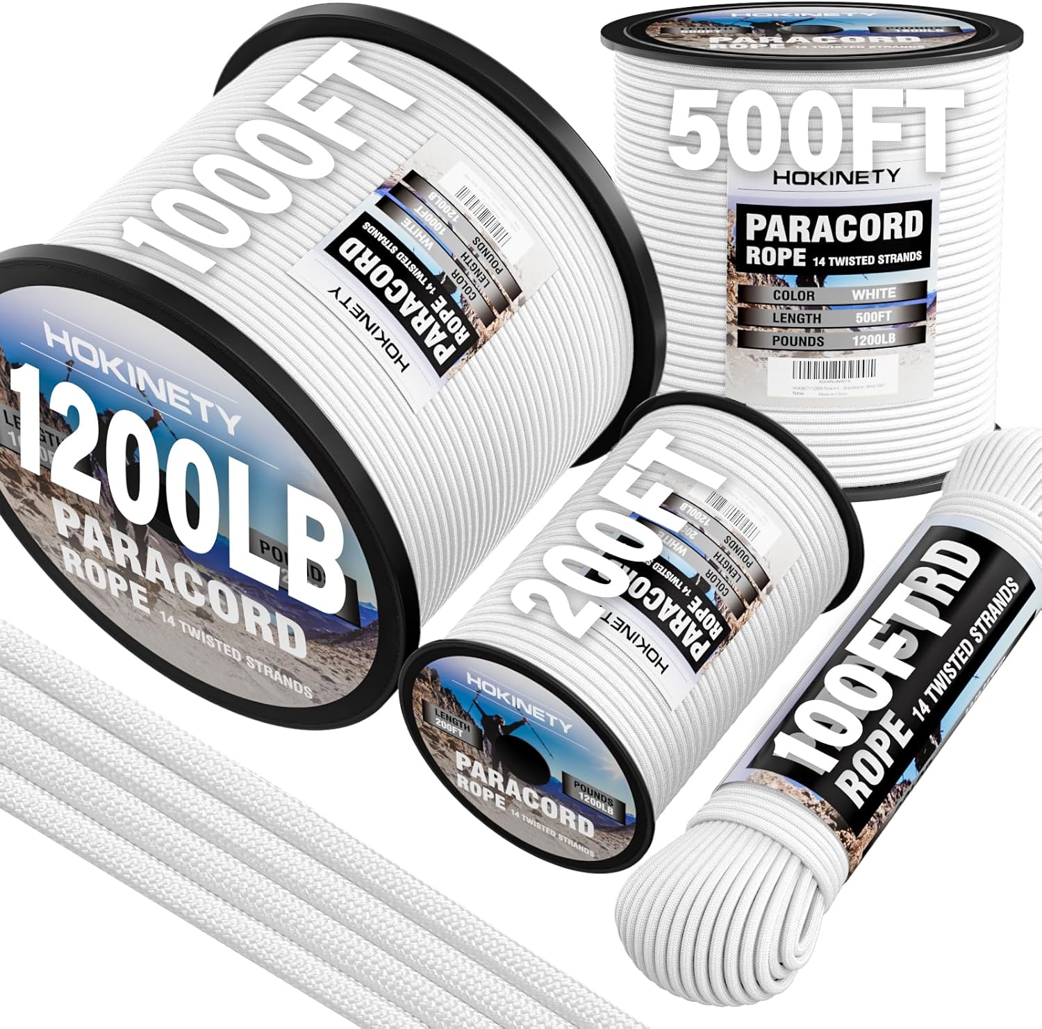 1200 Paracord Rope - 4.4mm 14 Strand Nylon for Outdoor Camping & DIY Projects | White 100FT