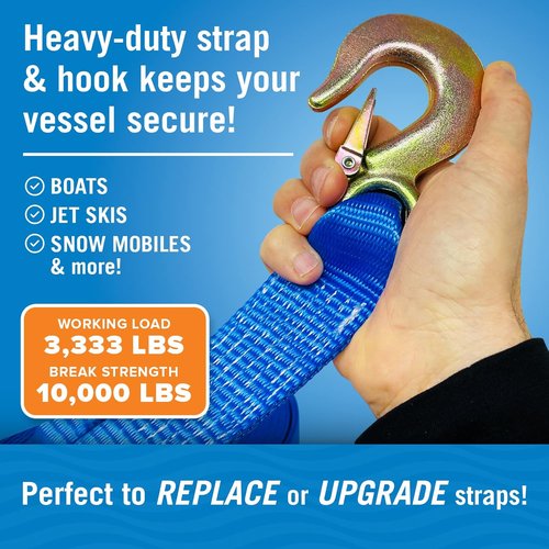 Boat Trailer Winch Strap - Heavy Duty 2 Inch x 20 Feet, 10,000 Lbs Capacity with Hook