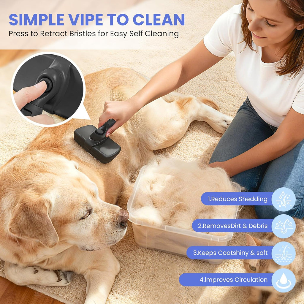 Skiennix Self-Cleaning Shedding Brush - 5-in-1 Professional Grooming Tool for Dogs & Cats | Black