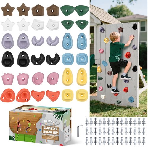SEKKVY 36-Pack Kids Climbing Holds - Toddler Rock Climbing Toy Set with Hardware for Indoor/Outdoor Climbing Walls