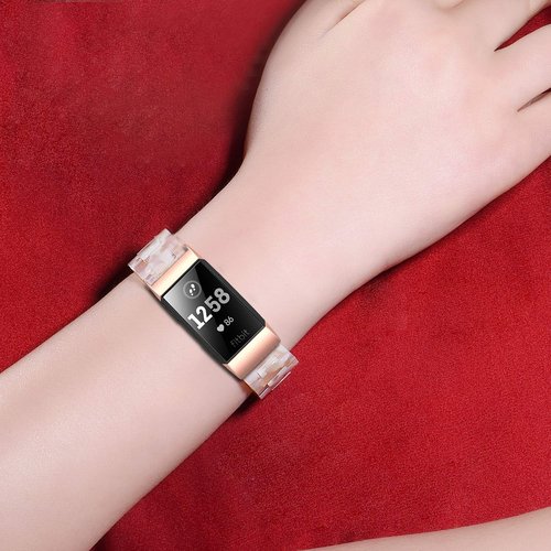Wongeto Resin Bands Compatible for Fitbit Charge 3 / Charge 4/ Charge 3 SE Band，Replacement Wrist Accessory Rose Gold Buckle Fitness Bands Straps Bracelet Wristbands Women Men (Pink)