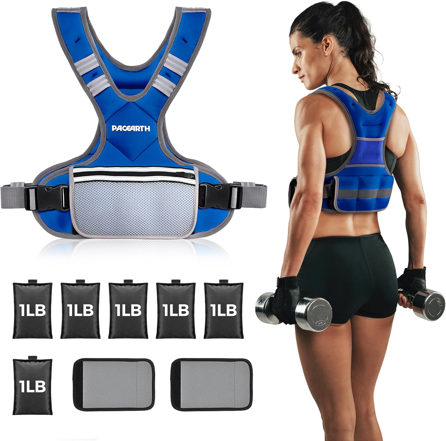PACEARTH Adjustable Weight Vest - X-Shape Design for Home Workouts | 4-32lbs with Zipper Pouch & 6 Weights in Pink, Gray, Black