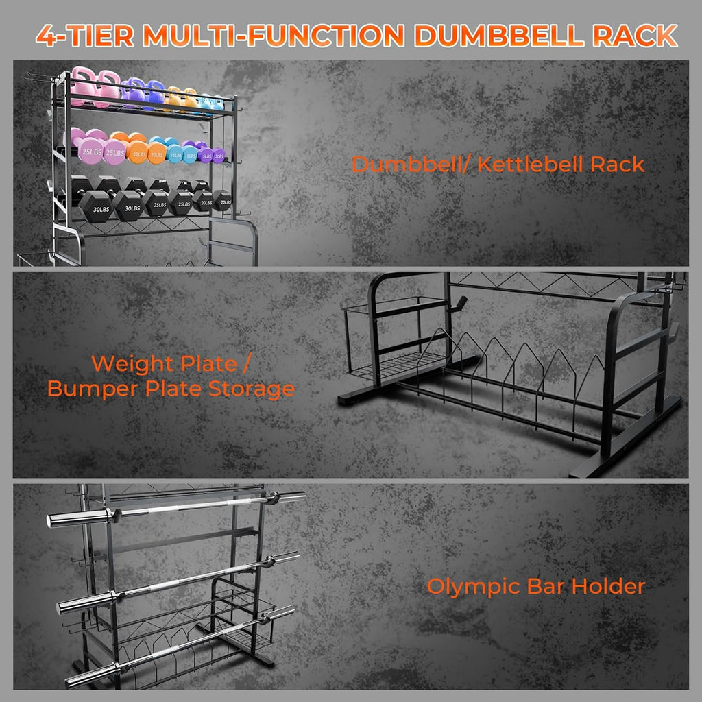 Skiennix XL Adjustable Weight Rack - Dumbbell & Barbell Storage Stand with 3 Olympic Racks | Home Gym Organizer