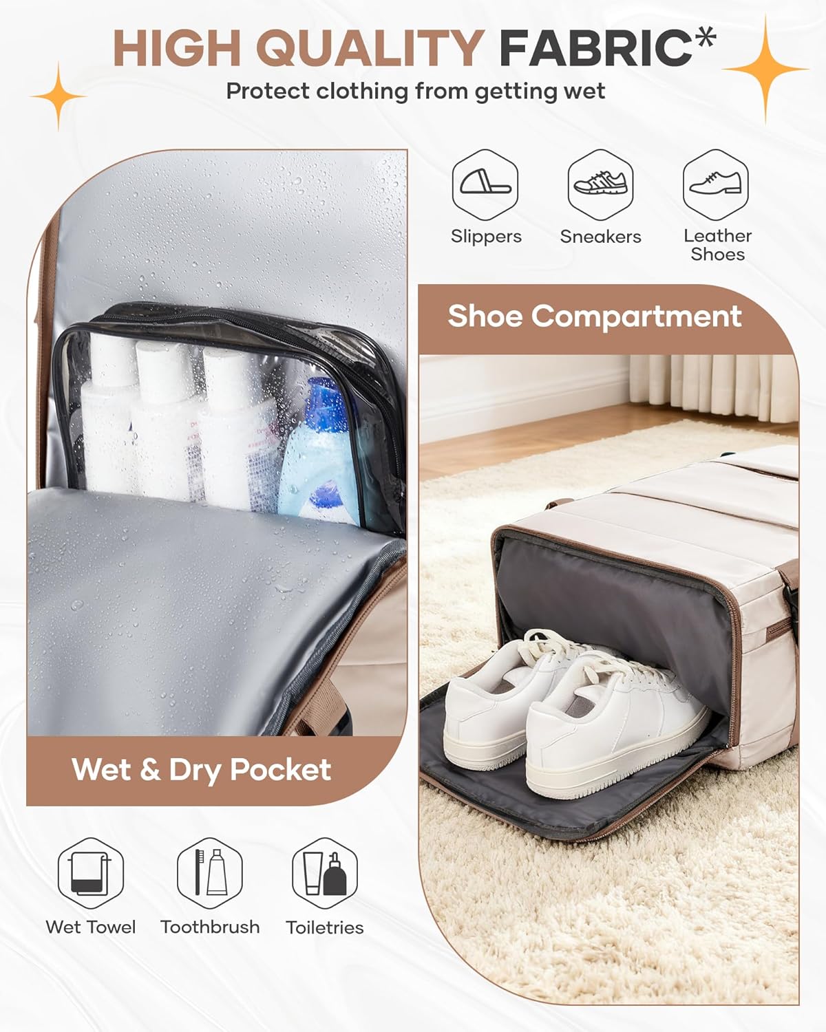 Skiennix Travel Backpack - Flight Approved Carry-On Bag for Airlines | Large Beige & Brown Design
