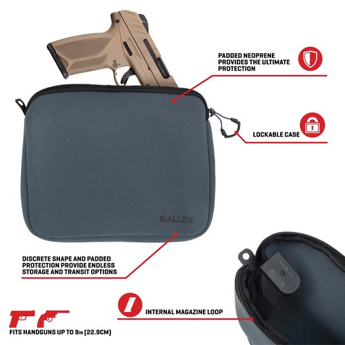 Allen Company Neoprene Pistol Pouch, Full-Size Handguns up to 9”, Charcoal