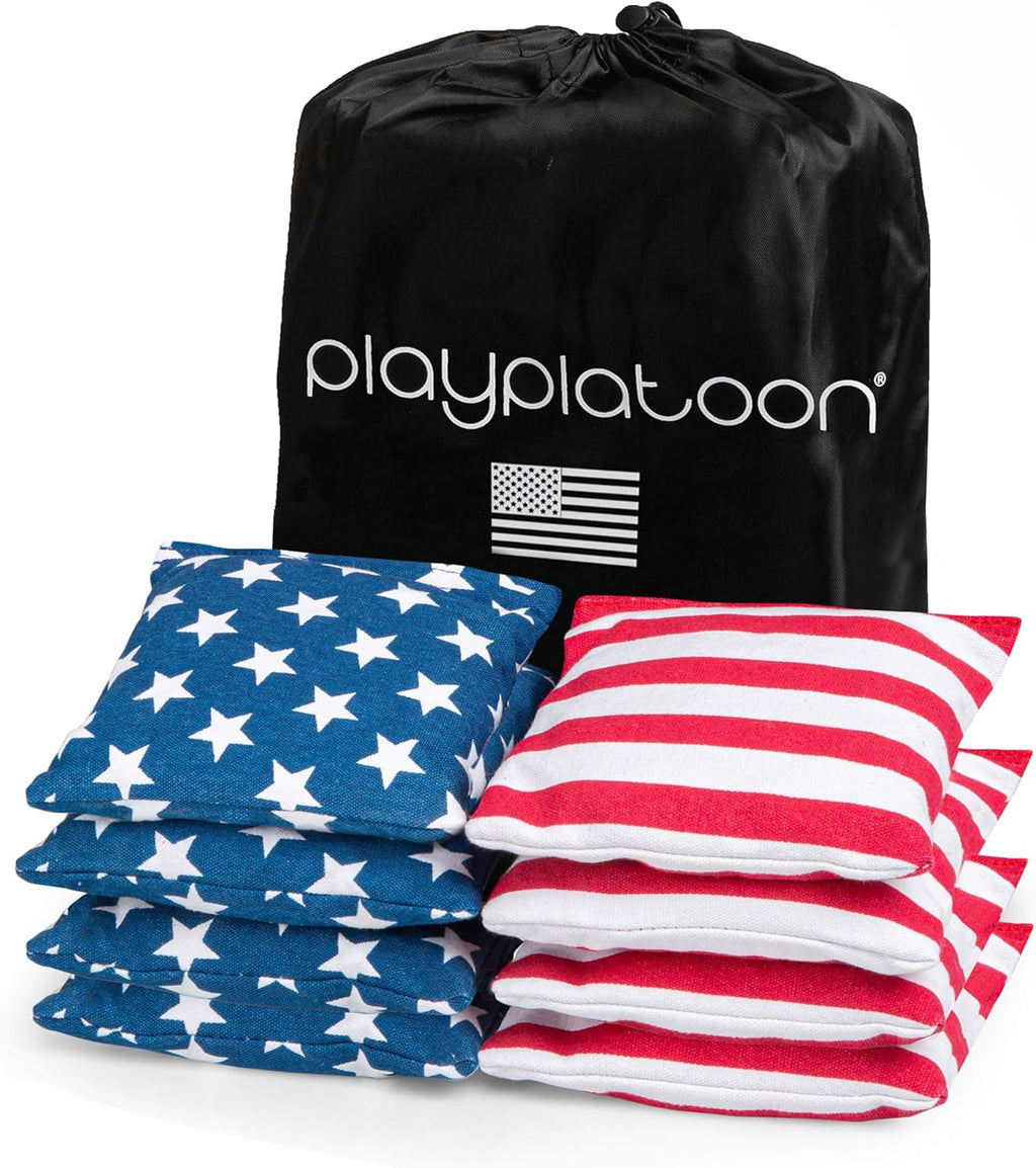 Play Platoon Cornhole Bags - Weather Resistant Set of 8 | Official Size & Weight with Tote Bag