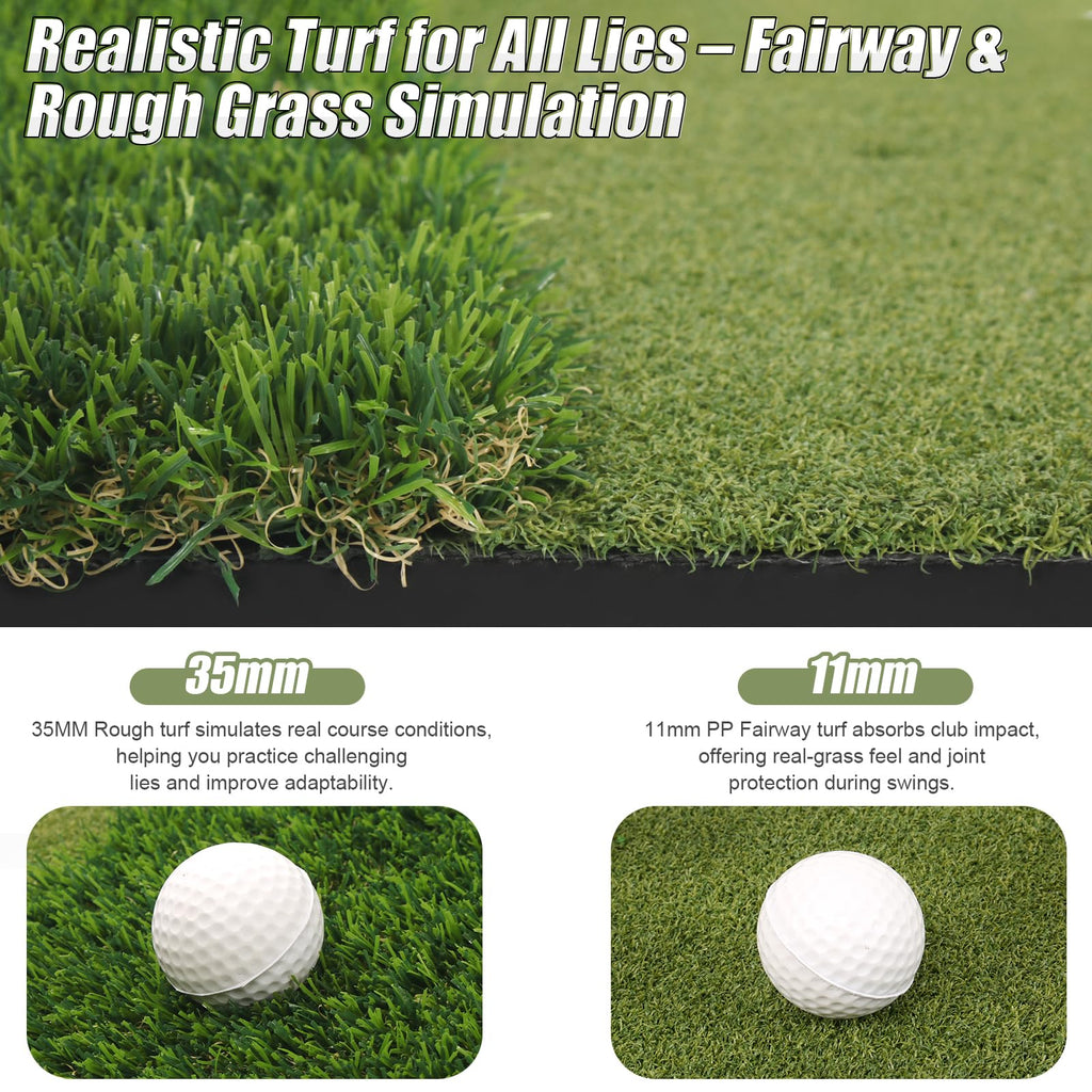 WYDHven 5x4 Ft Golf Hitting Mat for Indoor and Outdoor Practice, 23mm/47mm Premium Dual Turf Surface with Fairway and Rough, Golf Practice Mat with 9 Golf Balls, for Golfers