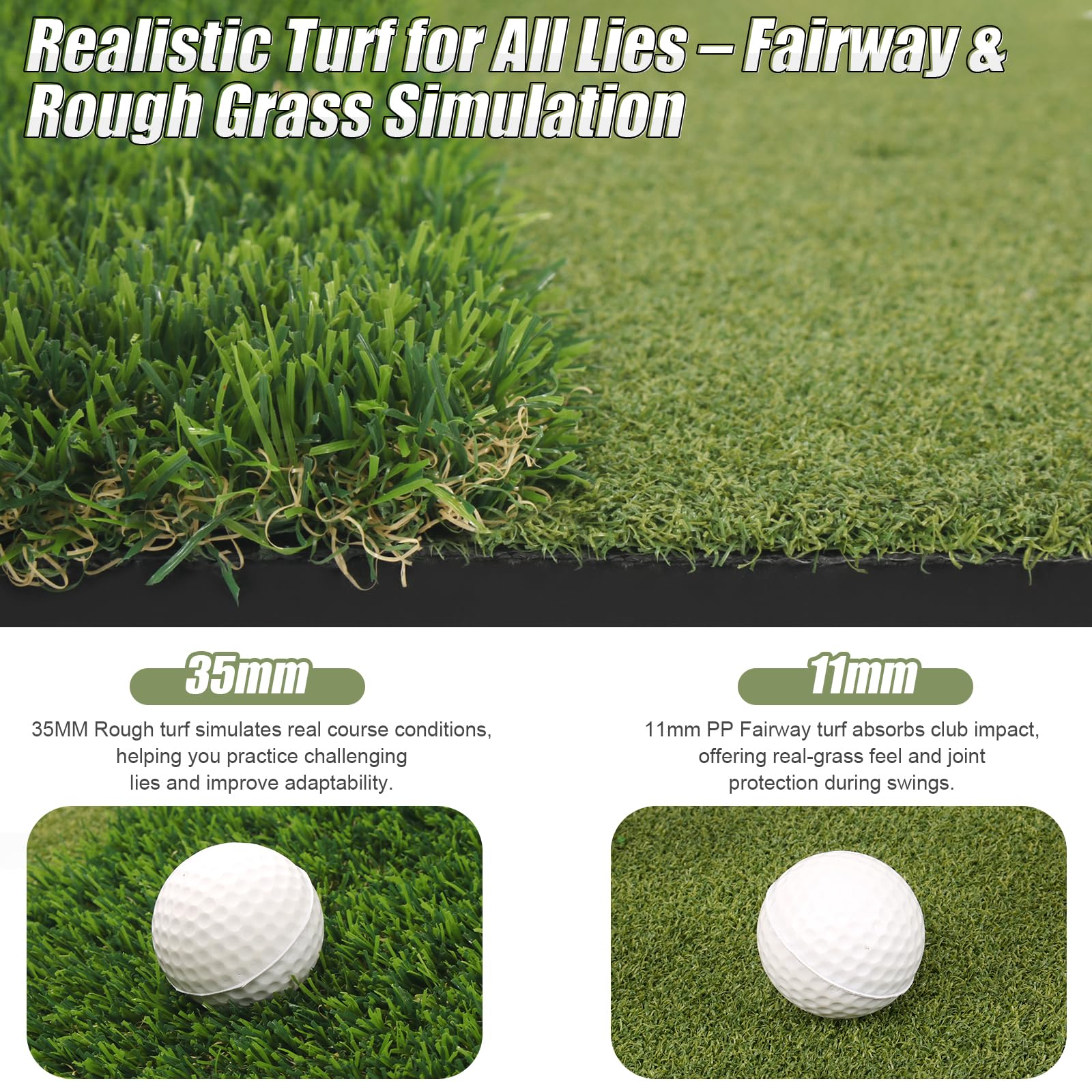WYDHven 5x4 Ft Golf Hitting Mat for Indoor and Outdoor Practice, 23mm/47mm Premium Dual Turf Surface with Fairway and Rough, Golf Practice Mat with 9 Golf Balls, for Golfers