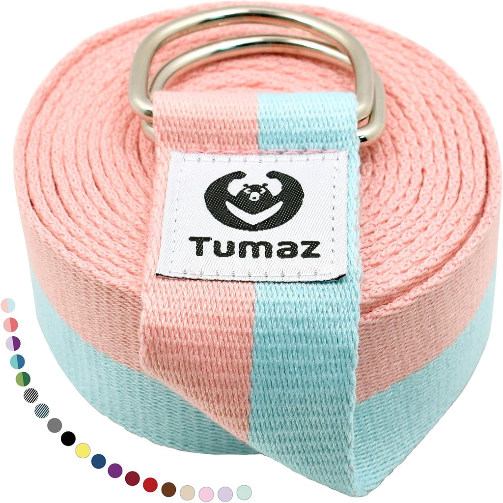 Tumaz Yoga Strap - Durable Stretch Bands with Adjustable D-Ring Buckle | 15+ Colors, 6/8/10 Feet Options for Daily Stretching and Physical Therapy