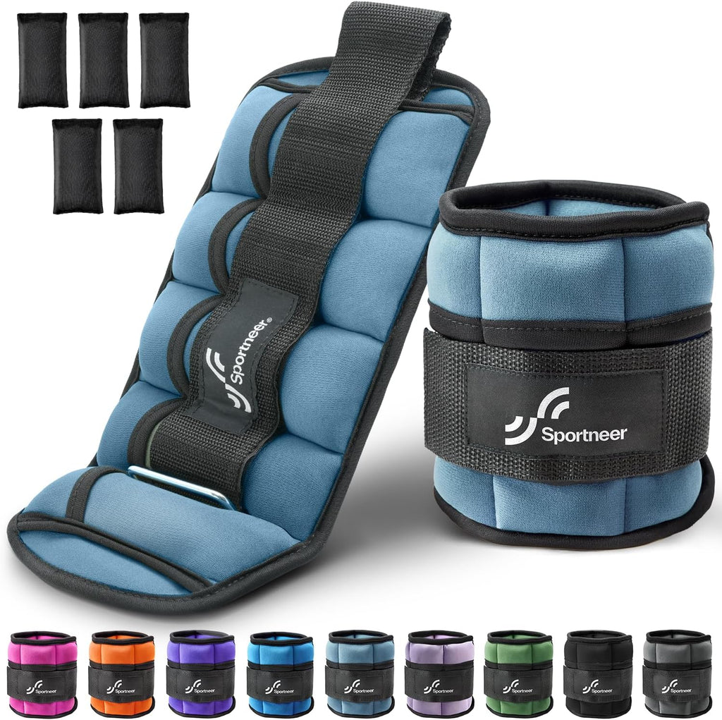 Sportneer Adjustable Ankle Weights - 7 lbs/Pair with Secure Straps for Strength Training & Yoga