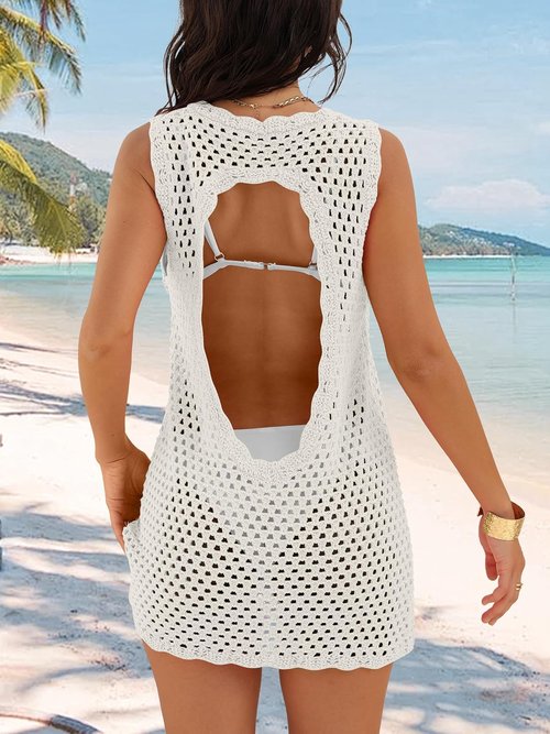 ANRABESS Women's Swimsuit Cover-Up - V Neck Knit Crochet Dress for Summer Beach Vacations