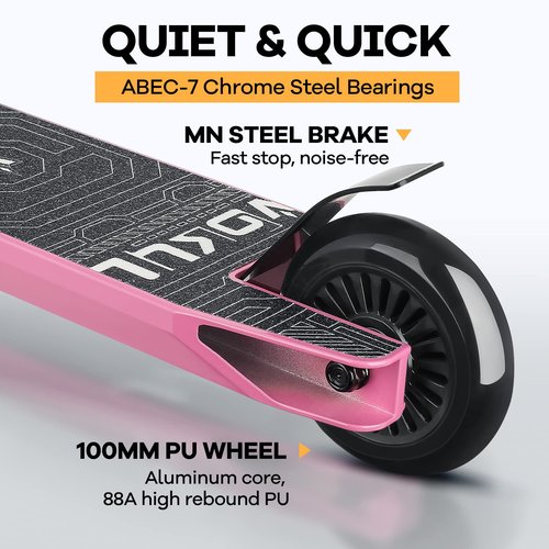 VOKUL Complete Pro Scooter for Kids Boys Girls Teens Up 6 Years - Freestyle Tricks Pro Stunt Scooter (Pink)