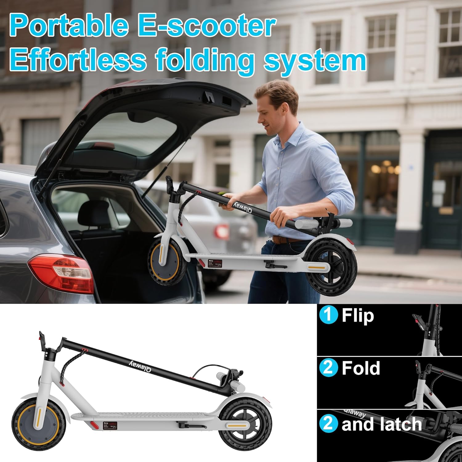 Qlaway 8.5" E-Scooter for Adults - 19/22 MPH Speed, 350/500W Motor, 22 Miles Range, Foldable, 265 LBS Capacity