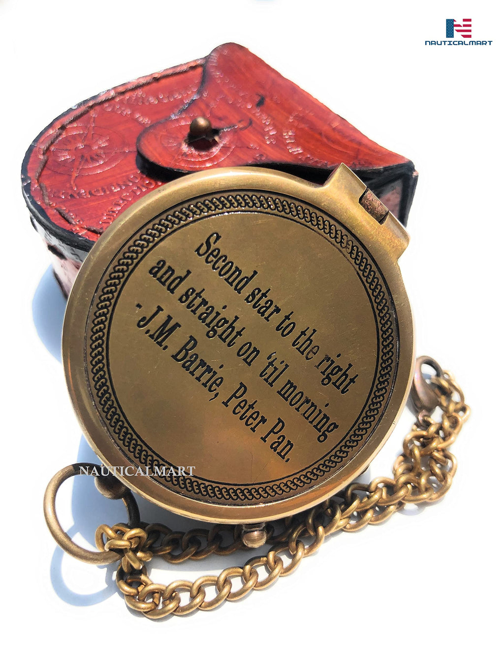 Second Star to The Right J. M. Barrie, Peter Pan Engraved Brass Compass Directional Compass Magnetic Pocket Personalized Gift for Camping, Hiking and Touring