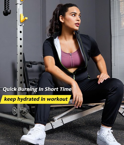 Junlan Sauna Suit for Women Sweat Jumpsuit Stand Collar Heat Trapping Shirt for Women Workout Sports(Black,3X-Large)