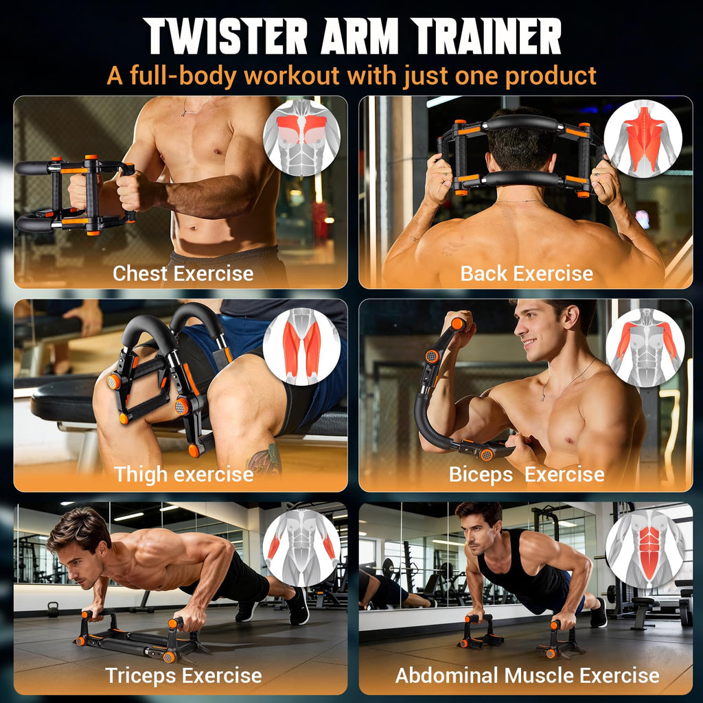 Twister Arm Trainer, 3 in 1 Adjustable Chest Trainer for Men with Poster & Storage Bag, Multifunctional Push up Bar, Home Gym Chest Workout Equipment for Arm Strengthening Chest Builder (130-150 lbs)