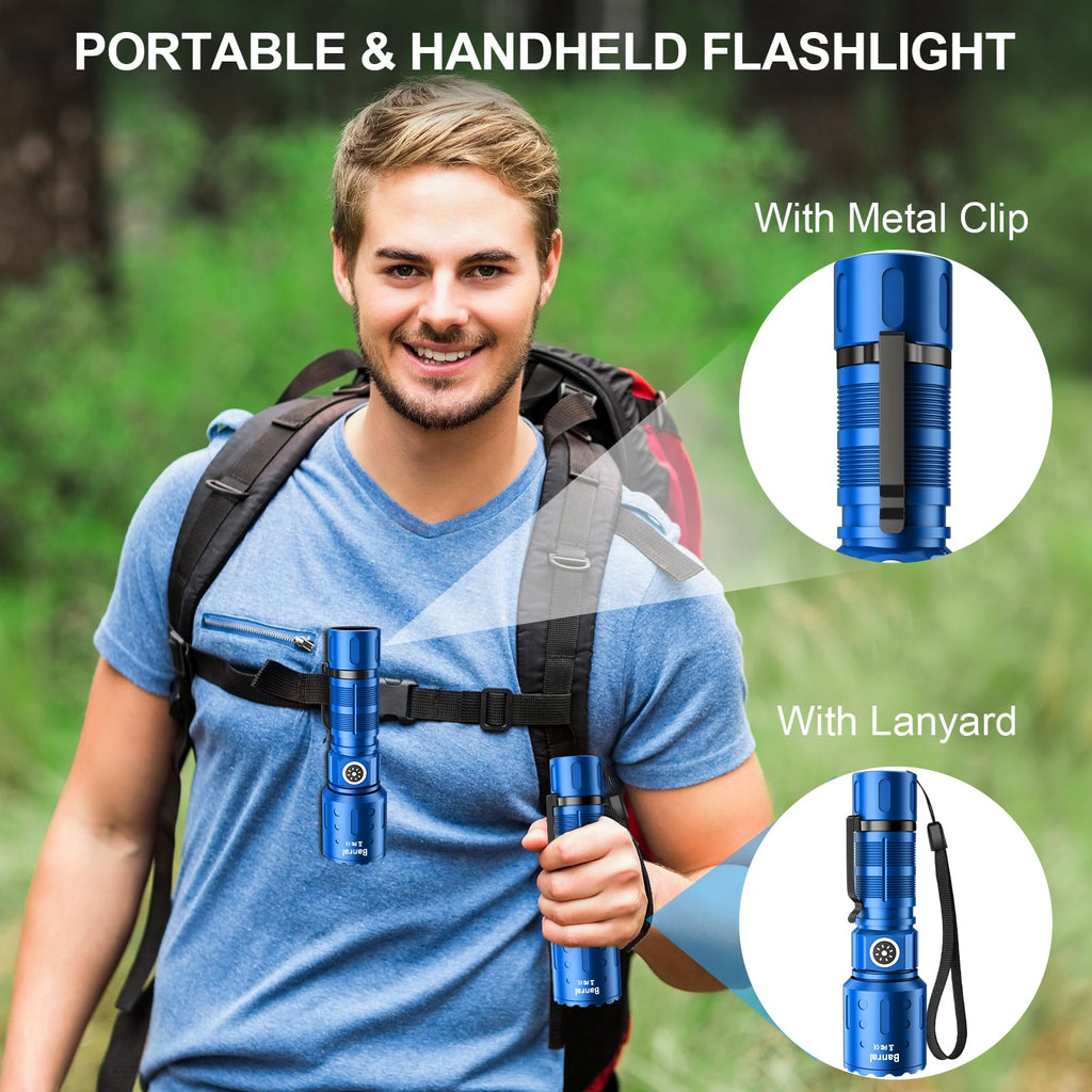 Banral Flashlights High Lumens Rechargeable, Super Bright Long Range Small Powerful Flashlight, 6 Modes LED Tactical Pocket Waterproof Flash Light for Home Emergency (2, Blue)