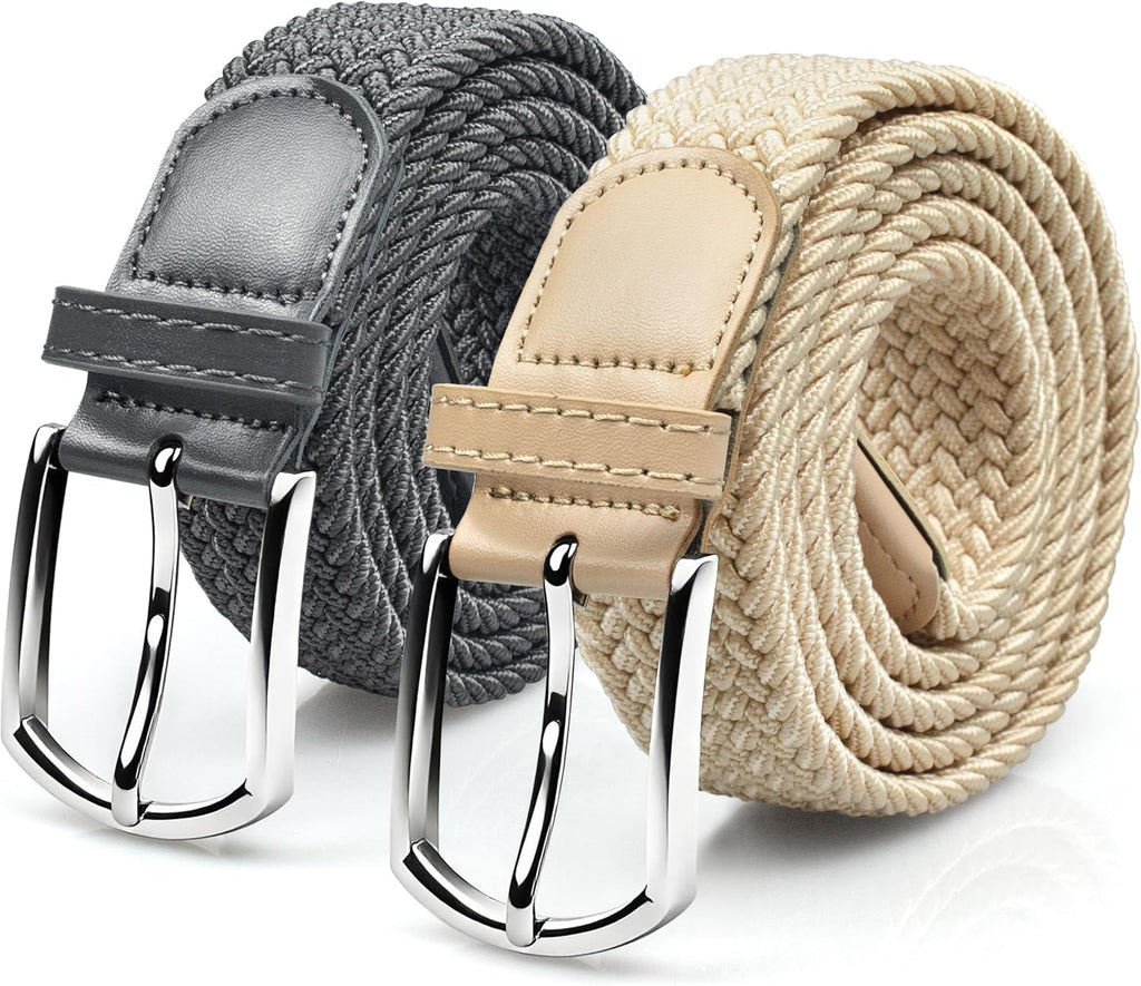 UNGGJKB Men's Woven Golf Belts - 2 Pack Elastic Casual Belts for Jeans | Perfect Gift Option