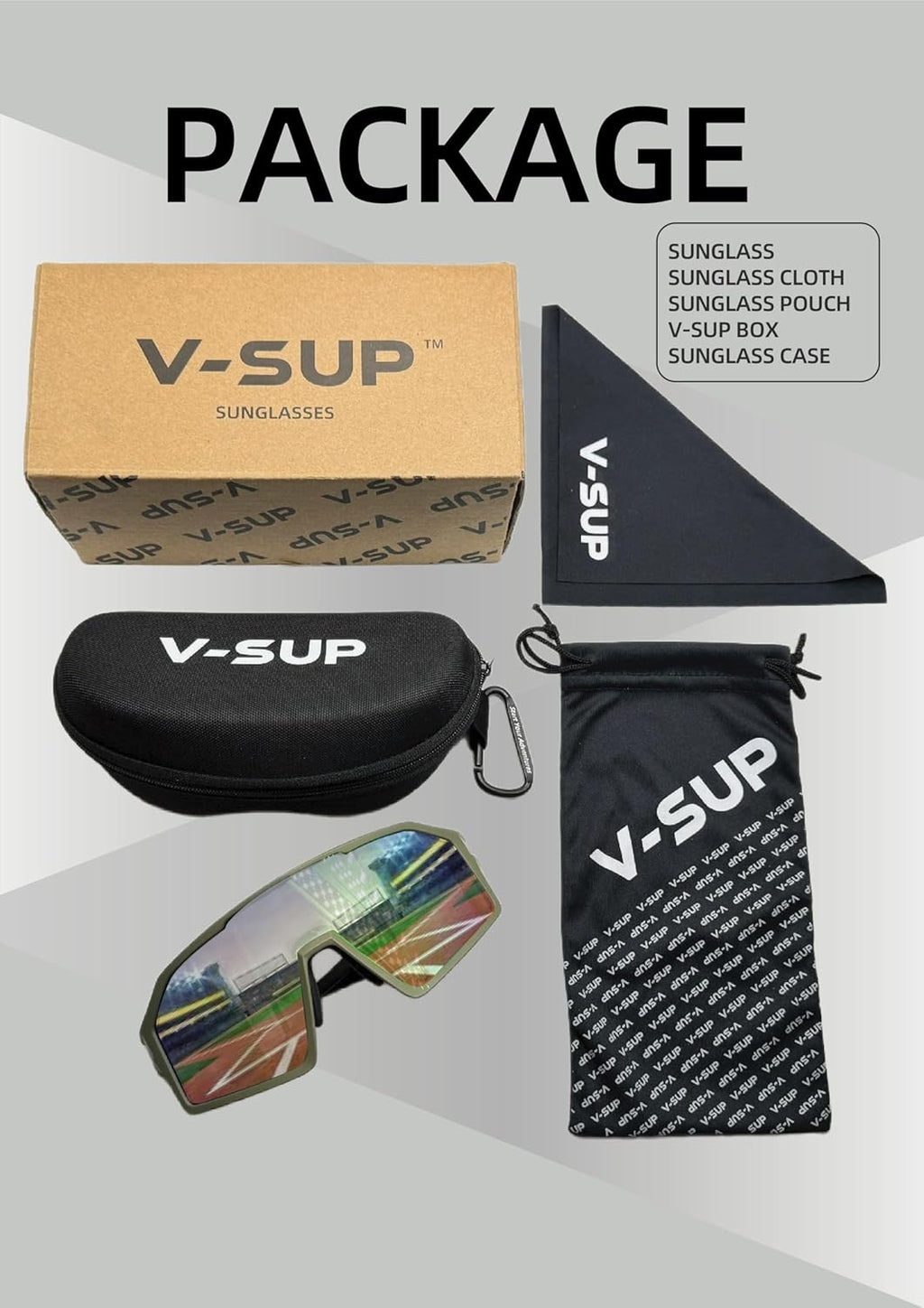 V-SUP Outdoor Lightweight Sport Sunglasses - UV400 for Biking, Baseball, Running, Cycling, Mountain Bicycle for Men & Women