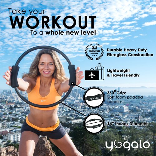 Y O Gayo Pilates Ring and Ball Set with 3 Resistance Bands - Pilates Equipment for Home Workout - Magic Circle Pilates Ring 14 Inch to Tone, Sculpt and Strengthen (Blue)