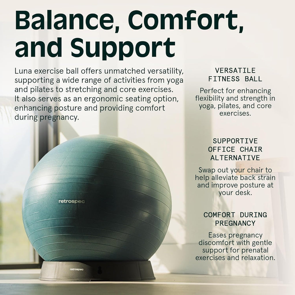 Retrospec Luna Exercise Ball - Anti-Burst Fitness Equipment for Yoga & Core Training | Home Gym & Office Use
