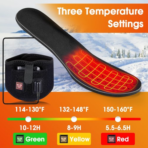 Heated Insoles with Removable 7.4V Battery Packs | Up to 12 Hours of Warmth | ETL-Certified Charger | Adjustable Temperature Foot Warmers for Men & Women