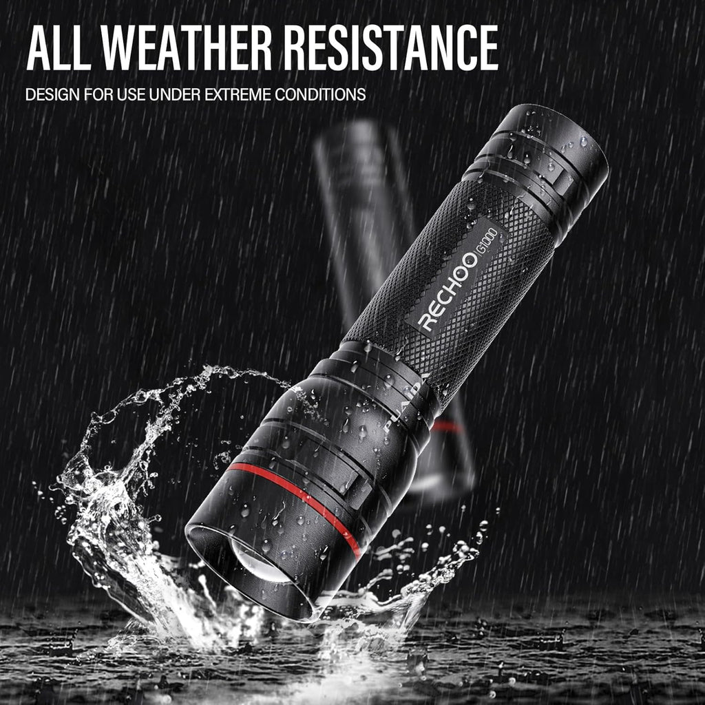 RECHOO Rechargeable Flashlights - High Lumens 2-Pack | Super Bright LED Tactical Lights with 3 Modes