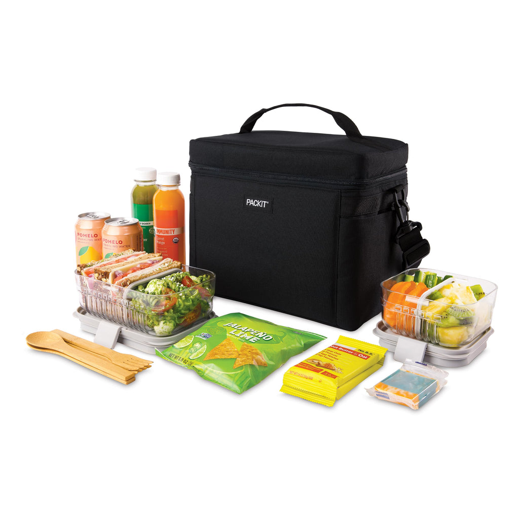PackIt Freezable Newport Cooler, Black, Collapsible, Reusable, Built with EcoFreeze Technology, Wide Top Opening, Double Zip Closure, with Adjustable & Removable Shoulder Straps for Easy Carrying