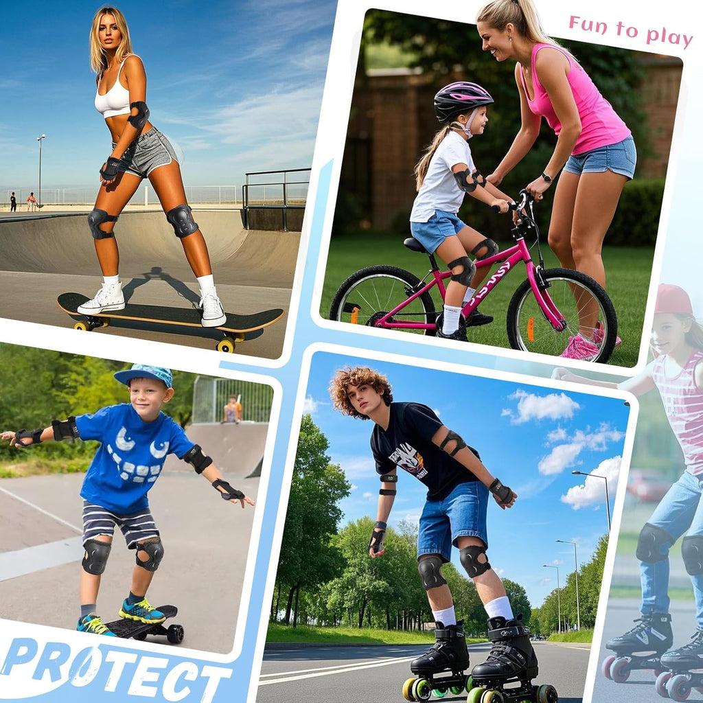 Skiennix Protective Gear Set - Knee Pads, Elbow Pads & Wrist Guards - 6 Pack for Skating & Cycling