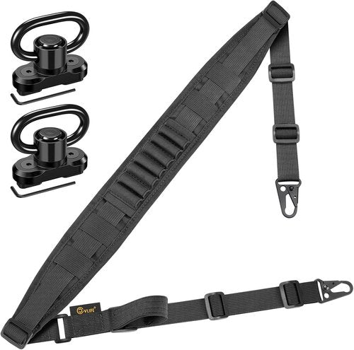 CVLIFE Quick Adjust Rifle Sling - Two Point Design with Removable Shoulder Strap & 7 Elastic Loops | Fits 9mm-13mm Calibers