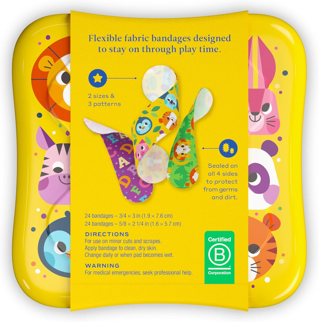Welly Bandages - Adhesive Flexible Fabric Bravery Badges | Colorful Zoo Animal Designs | 48 Count