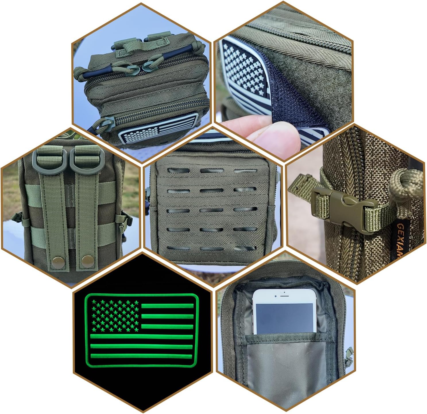 Skiennix Tactical Molle Utility Pouches - 2 Pack Mini EDC Phone & Tool Pouches with US Flag Patch