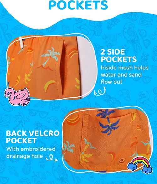 Maamgic Boys Swim Trunks - Quick Dry Bathing Suit with Compression Liner | 4-Way Stretch Toddler Beach Shorts