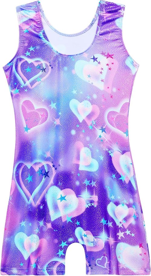 Domusgo Gymnastics Leotards for Girls - Sparkly One-Piece Pro Unitard with Shorts